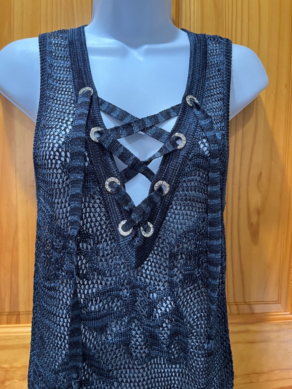 INC International Concepts Blue Crochet Lace-Up Beach Cover-Up/Top - Picture 2 of 10